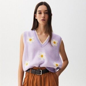 Pull&Bear Purple Floral Knit Sweater Vest